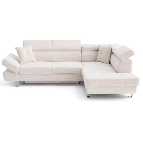 Canapé Angle Droit Convertible 5 Places Lisbona En Velours Côtelé Beige