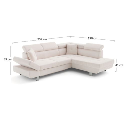 Canapé Angle Droit Convertible 5 Places Lisbona En Velours Côtelé Beige