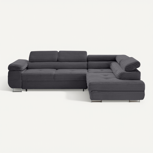 Canapé Angle Droit Convertible 5 Places Zaria En Velours Grosses Côtes Gris