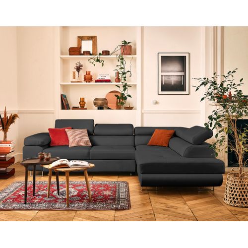 Canapé Angle Droit Convertible 5 Places Zaria En Simili Gris Anthracite