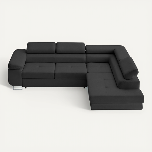 Canapé Angle Droit Convertible 5 Places Zaria En Simili Gris Anthracite