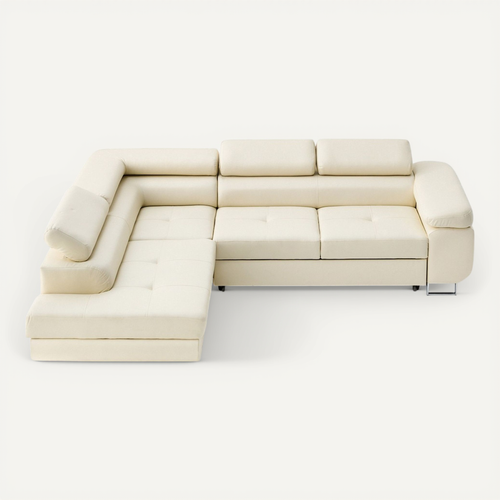 Canapé Angle Gauche Convertible 5 Places Zaria En Simili Beige