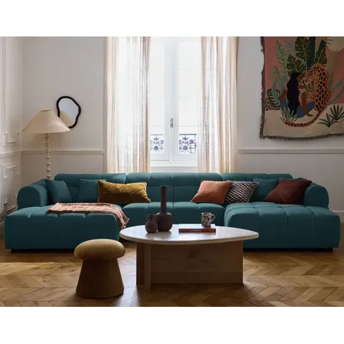 Canapé Panoramique 7 Places Ray En Tissu Texturé Bleu Grisé