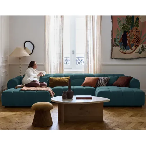 Canapé Panoramique 7 Places Ray En Tissu Texturé Bleu Grisé