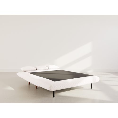 Canapé Droit Convertible 2 Places Lumi En Velours Côtelé Beige