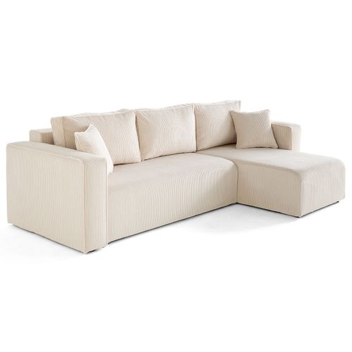 Canapé D'angle Déhoussable  4 Places En Velours Côtelé Beige
