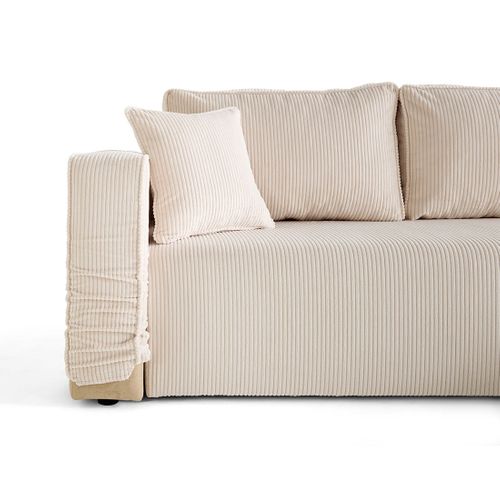 Canapé D'angle Déhoussable  4 Places En Velours Côtelé Beige
