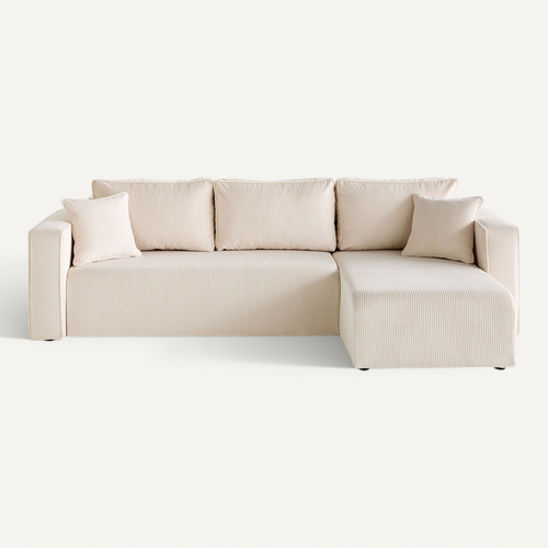 Canapé D'angle Déhoussable  4 Places En Velours Côtelé Beige