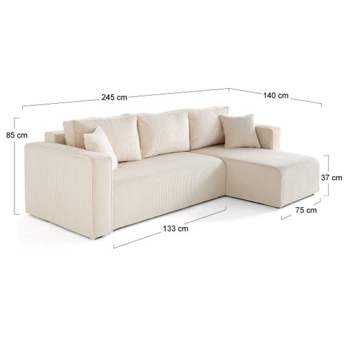 Canapé D'angle Déhoussable  4 Places En Velours Côtelé Beige