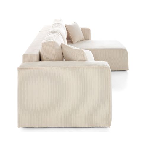 Canapé D'angle Déhoussable  4 Places En Velours Côtelé Beige