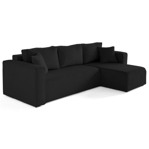 Topaze - Canapé D'angle Déhoussable Réversible 4 Places En Velours Côtelé Noir