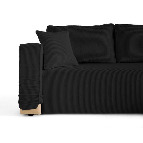 Topaze - Canapé D'angle Déhoussable Réversible 4 Places En Velours Côtelé Noir
