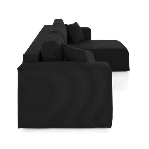 Topaze - Canapé D'angle Déhoussable Réversible 4 Places En Velours Côtelé Noir