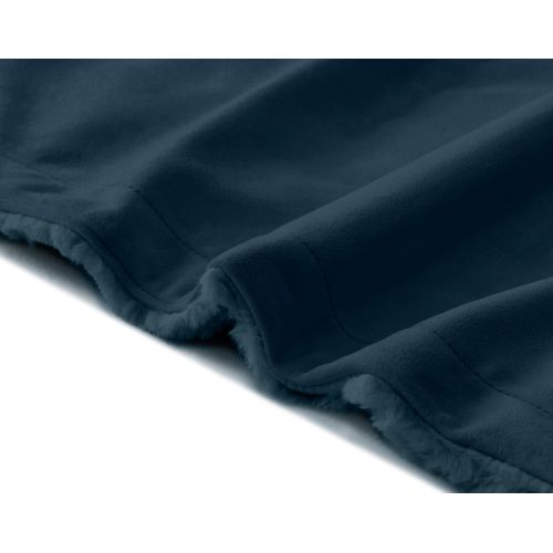 Arezzo - Plaid - 100x140 Cm - En Fausse Fourrure Côtelé Et Velours Bleu Ardoise