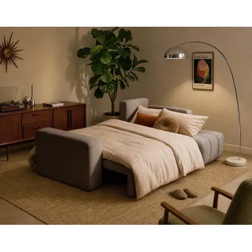 Nicole - Canapé D'angle  4 Places Convertible Avec Coffre En Tissu Taupe