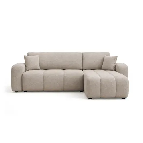 Nicole - Canapé D'angle  4 Places Convertible Avec Coffre En Tissu Taupe