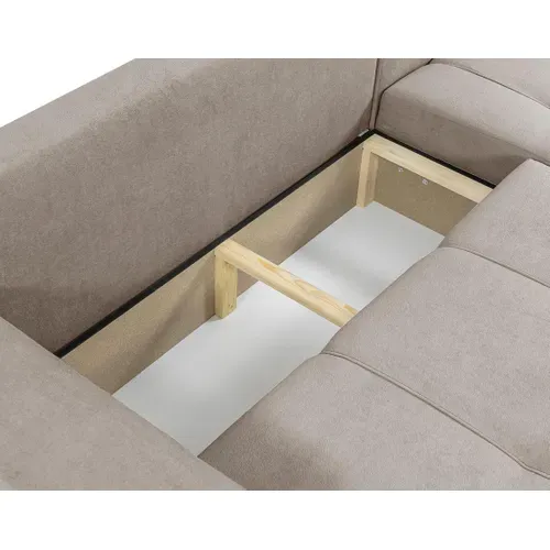 Nicole - Canapé D'angle  4 Places Convertible Avec Coffre En Tissu Taupe