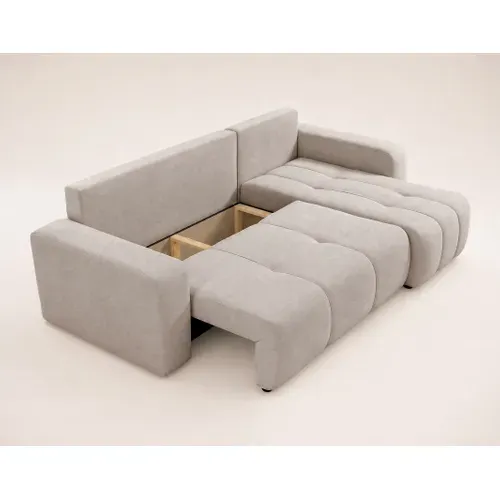 Nicole - Canapé D'angle  4 Places Convertible Avec Coffre En Tissu Taupe