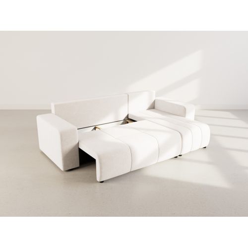 Nicole - Canapé D'angle  4 Places Convertible Avec Coffre En Tissu Beige