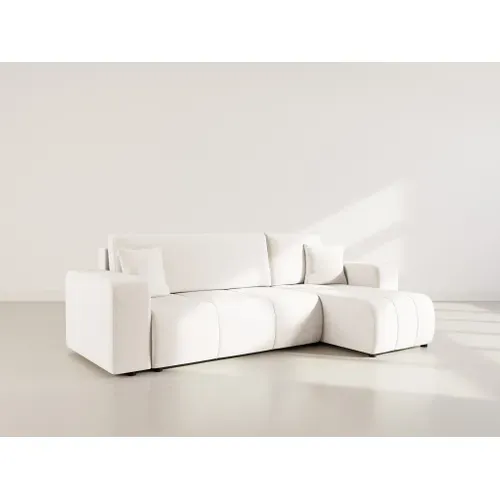 Nicole - Canapé D'angle  4 Places Convertible Avec Coffre En Tissu Beige