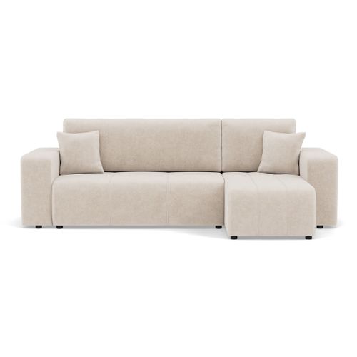 Nicole - Canapé D'angle  4 Places Convertible Avec Coffre En Tissu Beige