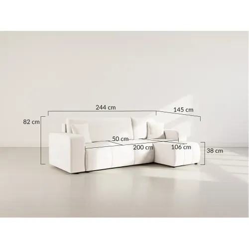 Nicole - Canapé D'angle  4 Places Convertible Avec Coffre En Tissu Beige