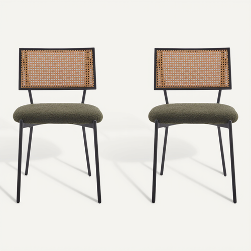 Luciano - Lot De 2 Chaises - En Tissu Bouclette Vert Kaki