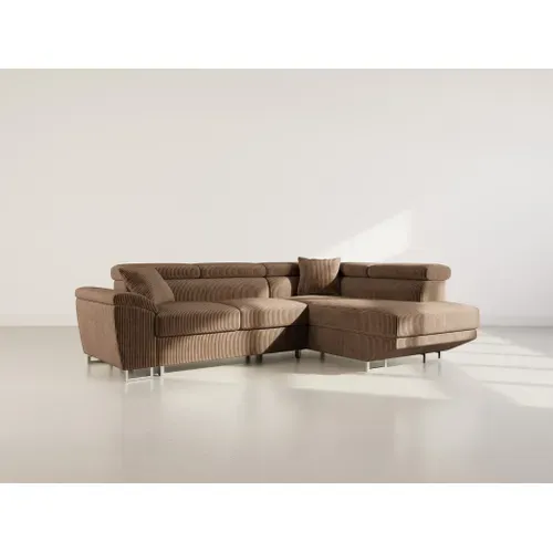 Canapé Angle Droit Convertible 5 Places Baoji En Velours Côtelé Marron