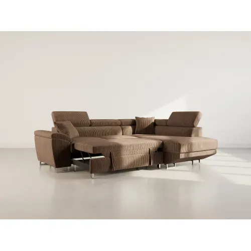 Canapé Angle Droit Convertible 5 Places Baoji En Velours Côtelé Marron