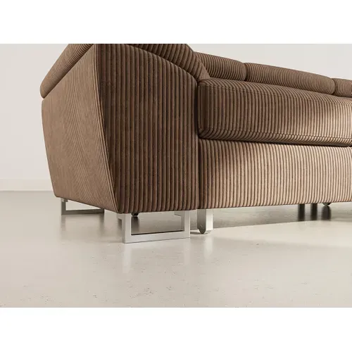 Canapé Angle Droit Convertible 5 Places Baoji En Velours Côtelé Marron