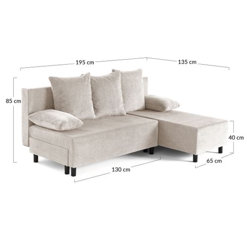 Gloria - Canapé D'angle Réversible 4 Places Convertible Avec Coffre En Tissu Texturé