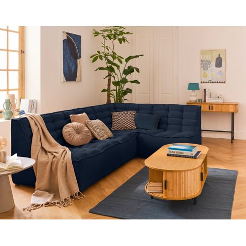 Ellie - Canapé 2 Places Sans Accoudoir En Velours Texturé Bleu Marine