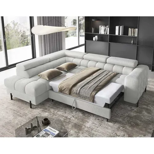 Canapé Angle Gauche Convertible 5 Places Elisa En Tissu Bouclette Gris Clair