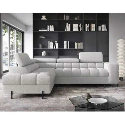 Canapé Angle Gauche Convertible 5 Places Elisa En Tissu Bouclette Gris Clair