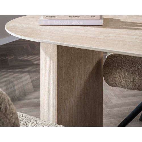 Maeva - Table à Manger - Bois Effet Travertin - 6 Personnes