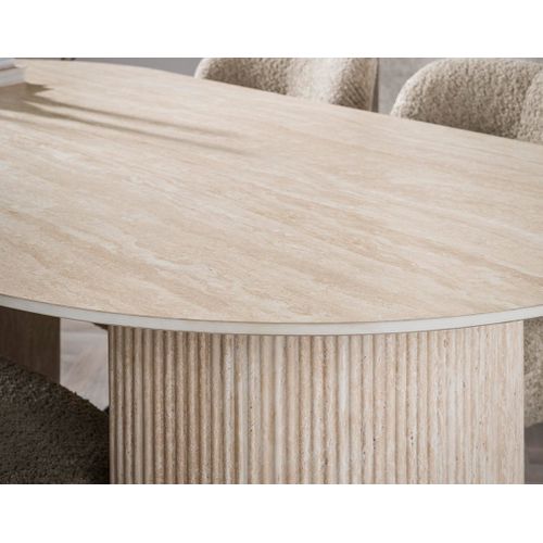 Maeva - Table à Manger - Bois Effet Travertin - 6 Personnes