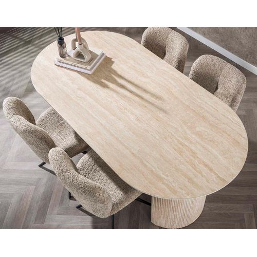 Maeva - Table à Manger - Bois Effet Travertin - 6 Personnes
