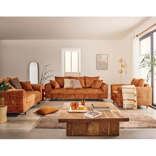 Rune - Canapé Droit 2 Places En Velours Texturé Rouille