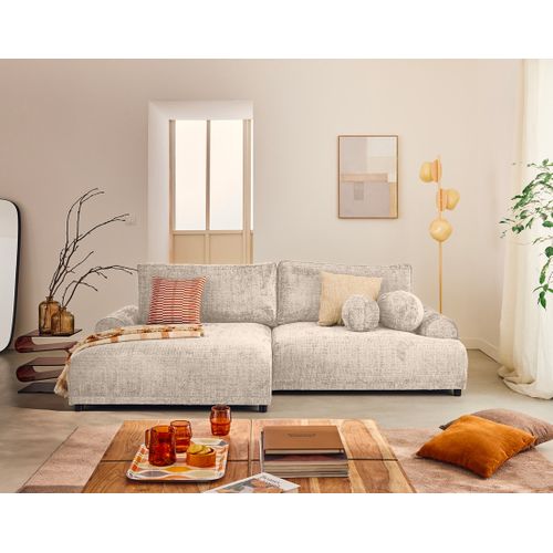 Canapé Angle Gauche Convertible 4 Places Nelly En Velours Texturé Beige