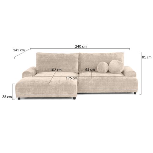 Canapé Angle Gauche Convertible 4 Places Nelly En Velours Texturé Beige