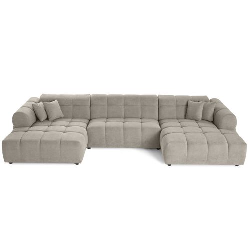 Canapé En U Convertible 7 Places Ray En Tissu Texturé Gris