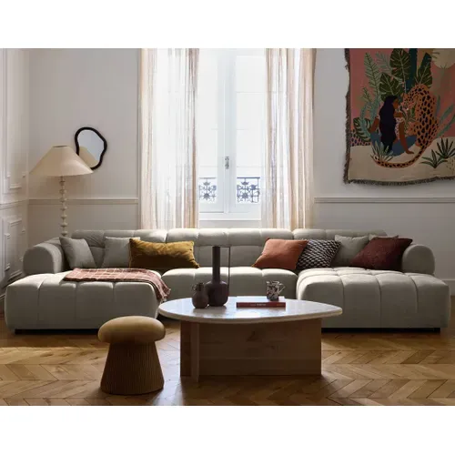 Canapé En U Convertible 7 Places Ray En Tissu Texturé Gris