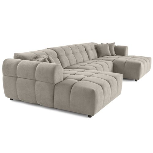 Canapé En U Convertible 7 Places Ray En Tissu Texturé Gris