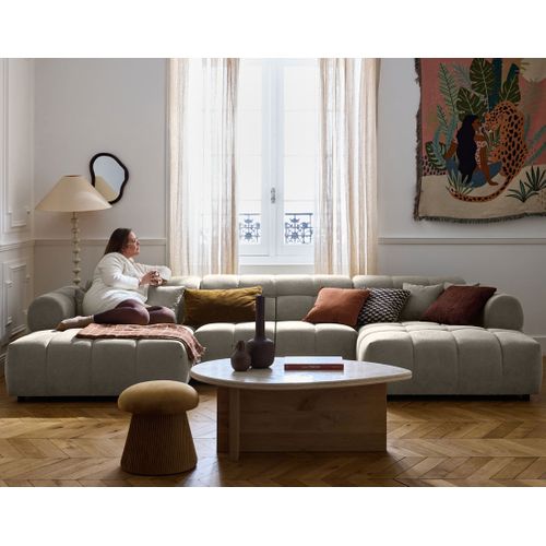 Canapé En U Convertible 7 Places Ray En Tissu Texturé Gris