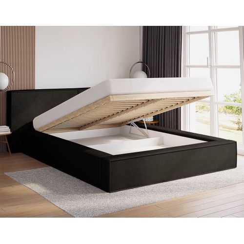 Eros - Lit Coffre - 160x200 Cm - Sommier Inclus - En Velours Noir