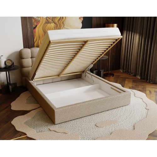 Lit Coffre En Tissu Bouclette 160x200 Cm Taupe
