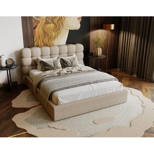 Lit Coffre En Tissu Bouclette 160x200 Cm Taupe