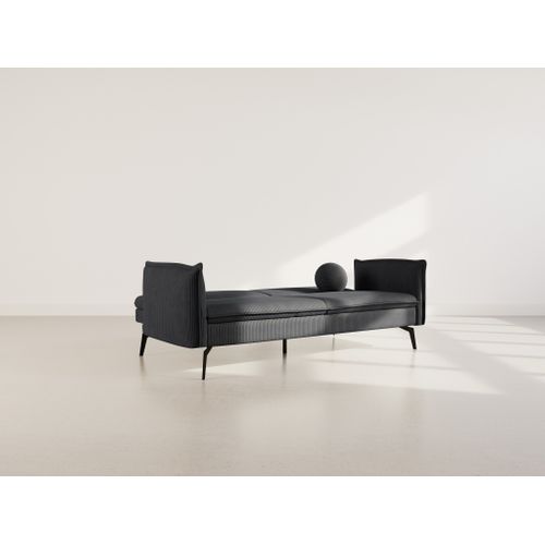 Canapé Droit Convertible 2 Places Lexie En Velours Côtelé Noir