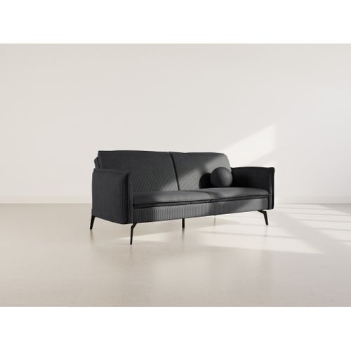 Canapé Droit Convertible 2 Places Lexie En Velours Côtelé Noir