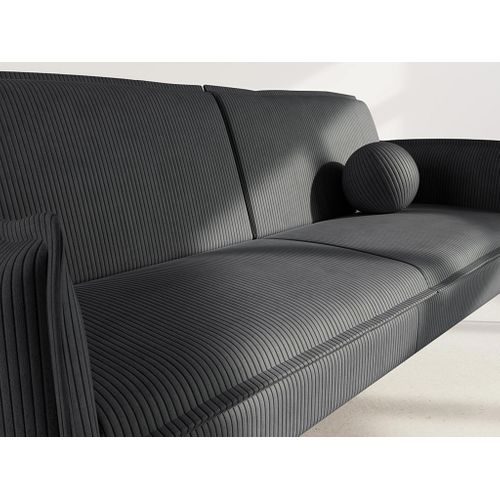 Canapé Droit Convertible 2 Places Lexie En Velours Côtelé Noir